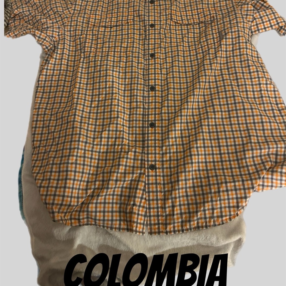 Columbia Orange and Blue Plaid Short-Sleeve Button-Down Shirt